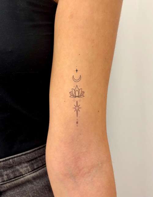 Minimalist Tattoo, Lotus Moon, Fine Line Art, Spiritual Tattoo