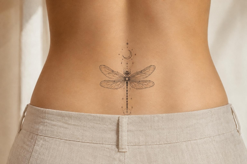 Celestial Dragonfly Fine Line Temporary Tattoo - Image 4