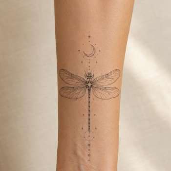 Celestial Dragonfly Fine Line Temporary Tattoo