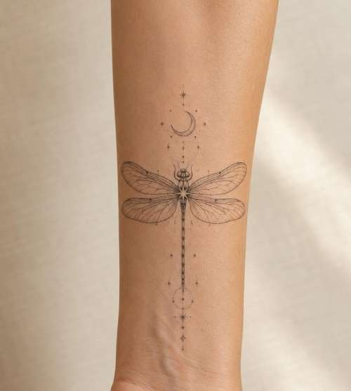 Celestial Dragonfly Fine Line Temporary Tattoo