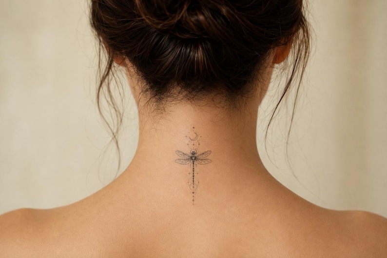 Celestial Dragonfly Fine Line Temporary Tattoo - Image 3