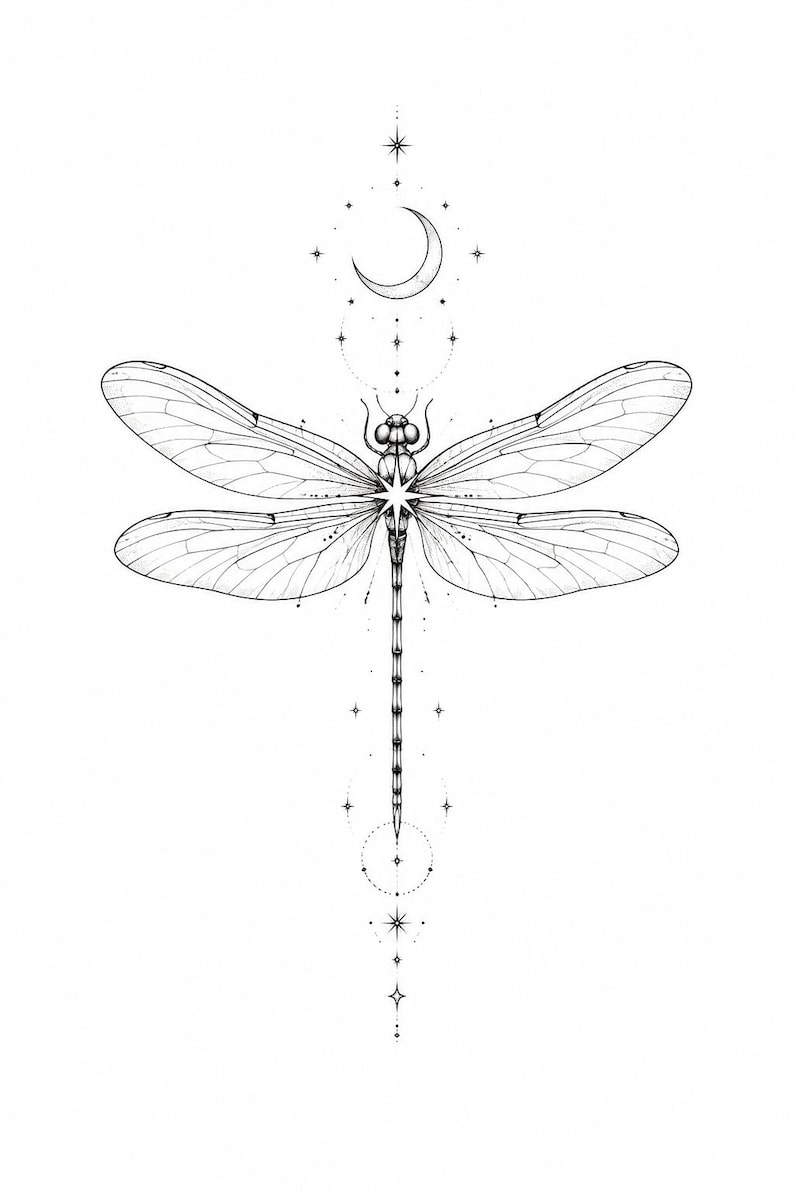 Celestial Dragonfly Fine Line Temporary Tattoo - Image 5