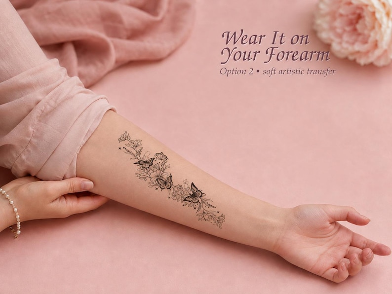 Botanical Floral Blackwork Temporary Tattoo - 10 Pack - Image 5
