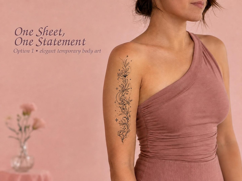 Botanical Floral Blackwork Temporary Tattoo - 10 Pack - Image 9