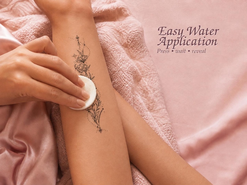 Botanical Floral Blackwork Temporary Tattoo - 10 Pack - Image 3