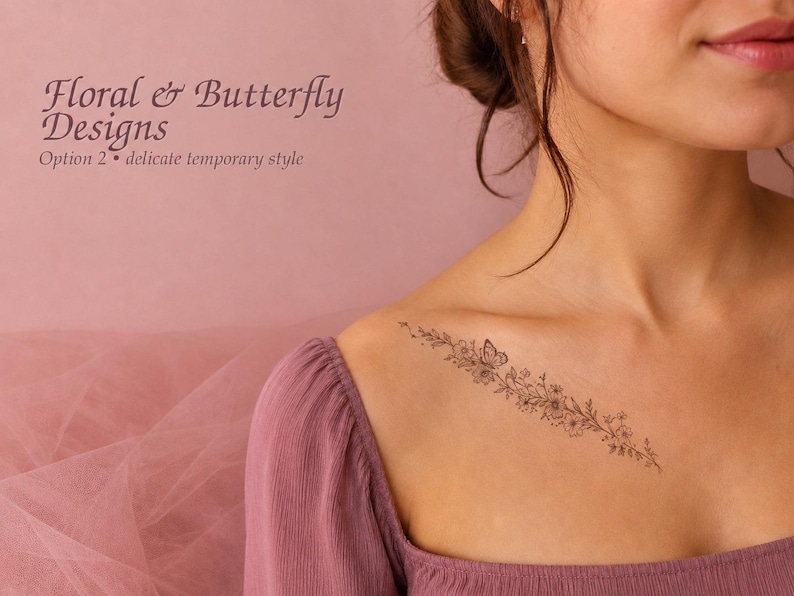 Botanical Floral Blackwork Temporary Tattoo - 10 Pack - Image 6