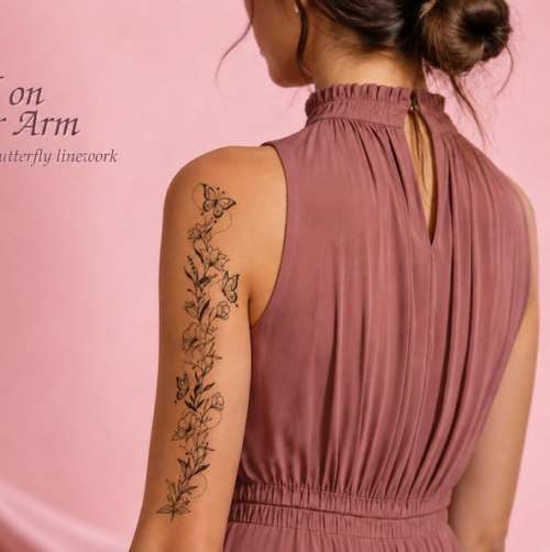 Botanical Floral Blackwork Temporary Tattoo - 10 Pack