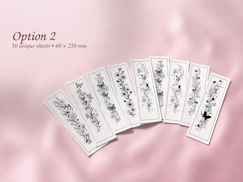 Botanical Floral Blackwork Temporary Tattoo - 10 Pack - Image 10