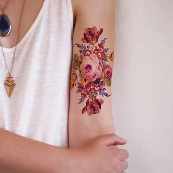 Large vintage floral rose temporary tattoo