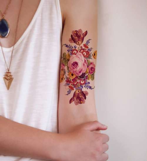 Large vintage floral rose temporary tattoo