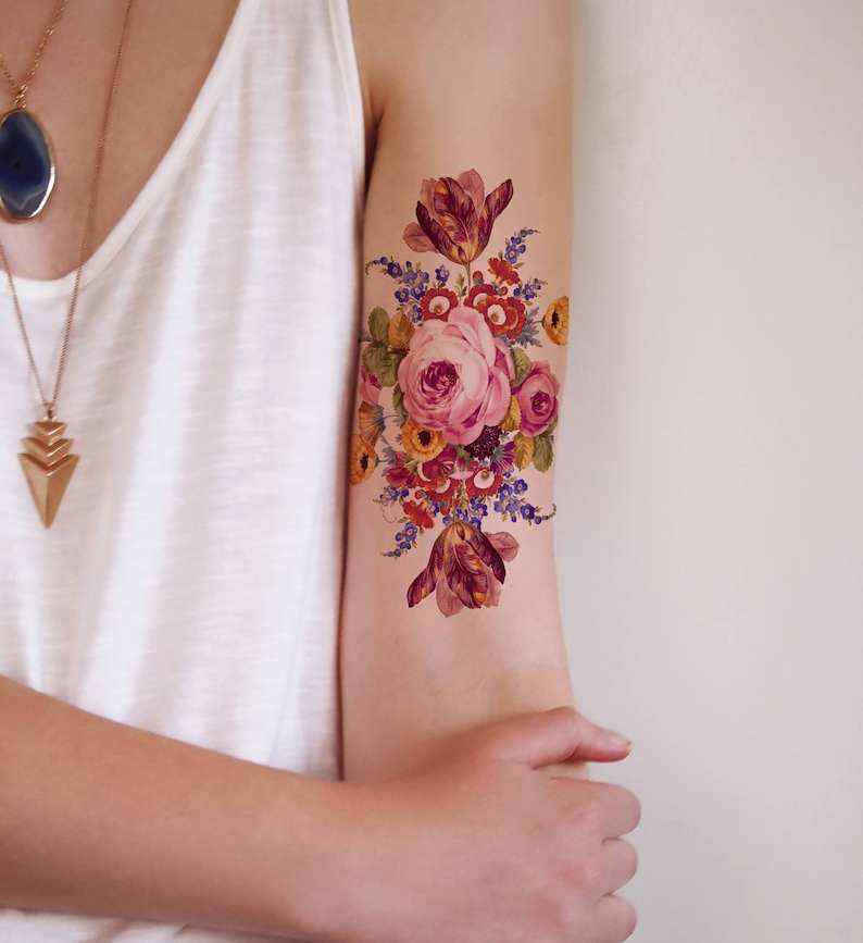 Large vintage floral rose temporary tattoo