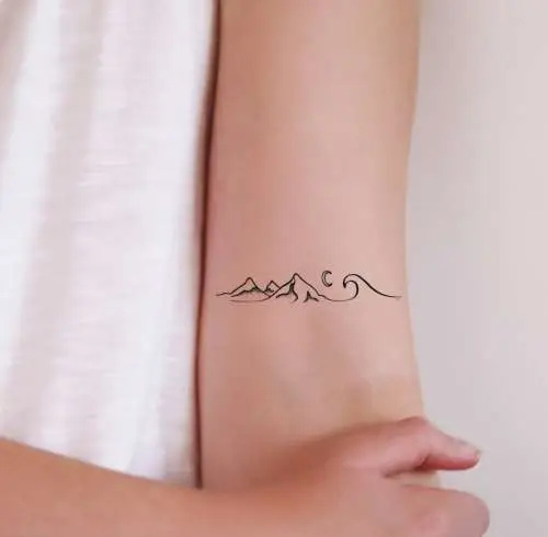 Sea, mountain and moon temporary tattoos | 2 set
