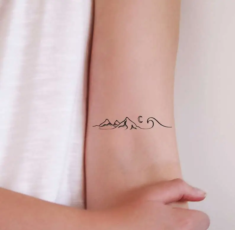 Sea, mountain and moon temporary tattoos | 2 set
